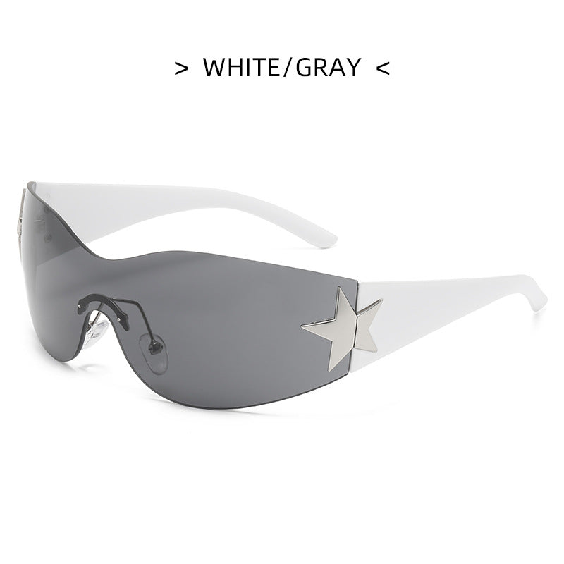 Wholesale PC Y2K Frameless One-piece Five-pointed Star Sunglasses